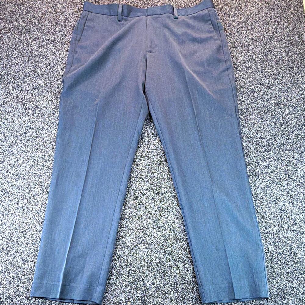 Perry Ellis Portfolio Men's Gray Herringbone Dress Pants 38 Flat Front Stretch
